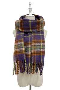 Silver Glitter Check Tassel Scarf