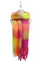 Multi Check Print Wool Tassel Scarf