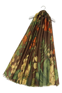 Bold Camellia Flower Print Frayed Scarf