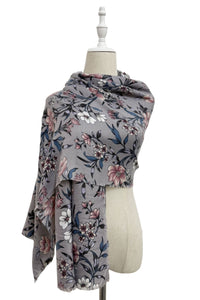 Pretty Camellia Floral Print Frayed Scarf