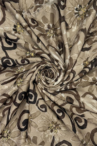 Decorative Gold Foil Floral Print Frayed Scarf