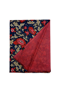 Red Flower William Morris Style Wool Frayed Scarf