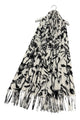 Monochrome Floral Print Wool Tassel Scarf