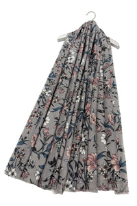 Pretty Camellia Floral Print Frayed Scarf