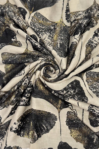 Ginkgo Leaf Gold Foil Shimmer Frayed Scarf