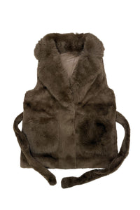 Faux Fur Long Gilet with Belt