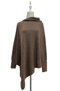 Plain Cuffed Diagonal Drape Wool Poncho