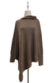Plain Cuffed Diagonal Drape Wool Poncho