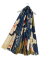 Beautiful Lily Flower Border Print Frayed Scarf