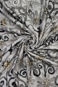 Decorative Gold Foil Floral Print Frayed Scarf