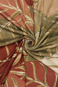 Layered Leaf Block Colour Print Frayed Scarf