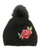 Embroidery Rose Faux Fur Pom Pom Beanie Hat
