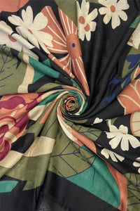 Bold Mixed Floral Print Frayed Scarf
