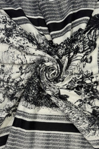 Tranquil Garden Print Wool Frayed Scarf