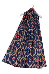 Traditional Tulip Print Wool Frayed Scarf
