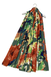 Painted Floral Print Frayed Scarf