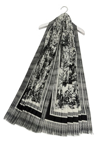 Tranquil Garden Print Wool Frayed Scarf