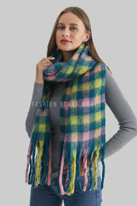 Soft Check Blanket Wrap Tassel Scarf