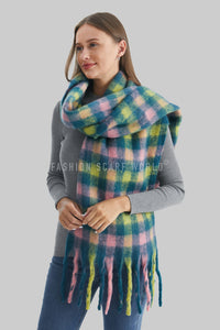 Soft Check Blanket Wrap Tassel Scarf