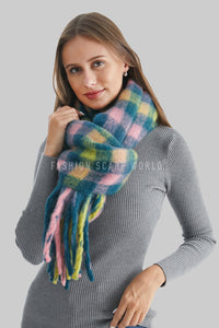 Soft Check Blanket Wrap Tassel Scarf