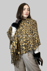 Luxe Leopard Print Wool Tassel Scarf