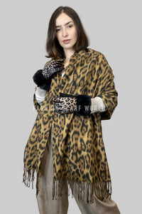 Luxe Leopard Print Wool Tassel Scarf