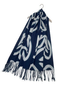 Swan Print Wool Tassel Scarf