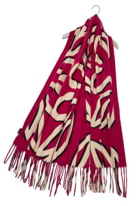 Swan Print Wool Tassel Scarf