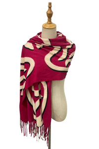 Swan Print Wool Tassel Scarf