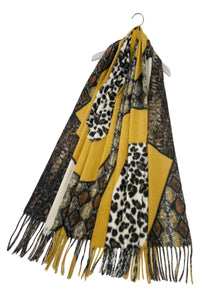 Reptile & Leopard Block Print Wool Tassel Scarf