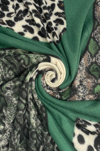 Reptile & Leopard Block Print Wool Tassel Scarf
