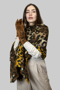 Bold Leopard Print & Stripe Frayed Scarf