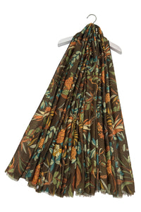 Botanical Mixed Floral Print Frayed Scarf