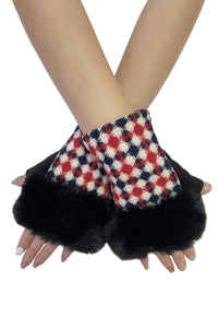 Bright Retro Print Faux Fur Fingerless Gloves