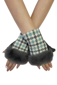 Bright Retro Print Faux Fur Fingerless Gloves