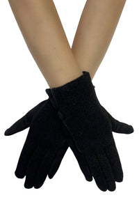 Plain Button Knit Touchscreen Gloves