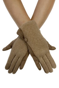 Plain Button Knit Touchscreen Gloves