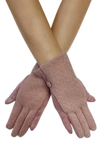 Plain Button Knit Touchscreen Gloves