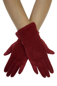 Plain Button Knit Touchscreen Gloves