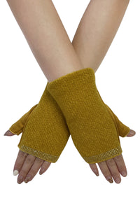 Plain Diamante Trim Wrist Warmer Gloves