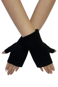 Plain Scattered Diamante Wrist Warmer Gloves