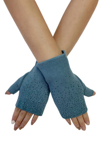 Plain Scattered Diamante Wrist Warmer Gloves