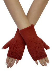 Plain Scattered Diamante Wrist Warmer Gloves