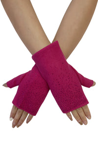 Plain Scattered Diamante Wrist Warmer Gloves