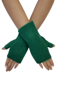 Plain Scattered Diamante Wrist Warmer Gloves