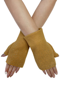 Plain Scattered Diamante Wrist Warmer Gloves