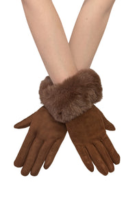 Faux Fur Trim Suede Touch Screen Gloves