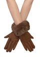 Faux Fur Trim Suede Touch Screen Gloves