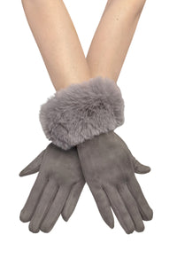 Faux Fur Trim Suede Touch Screen Gloves
