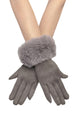 Faux Fur Trim Suede Touch Screen Gloves